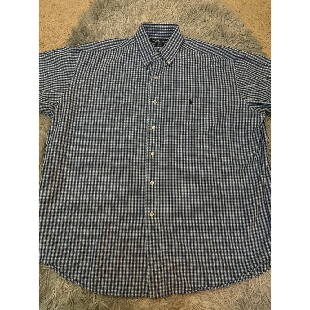 Ralph Lauren Blake Blue White Gingham Check Button Down Shirt Mens Size L Cotton
